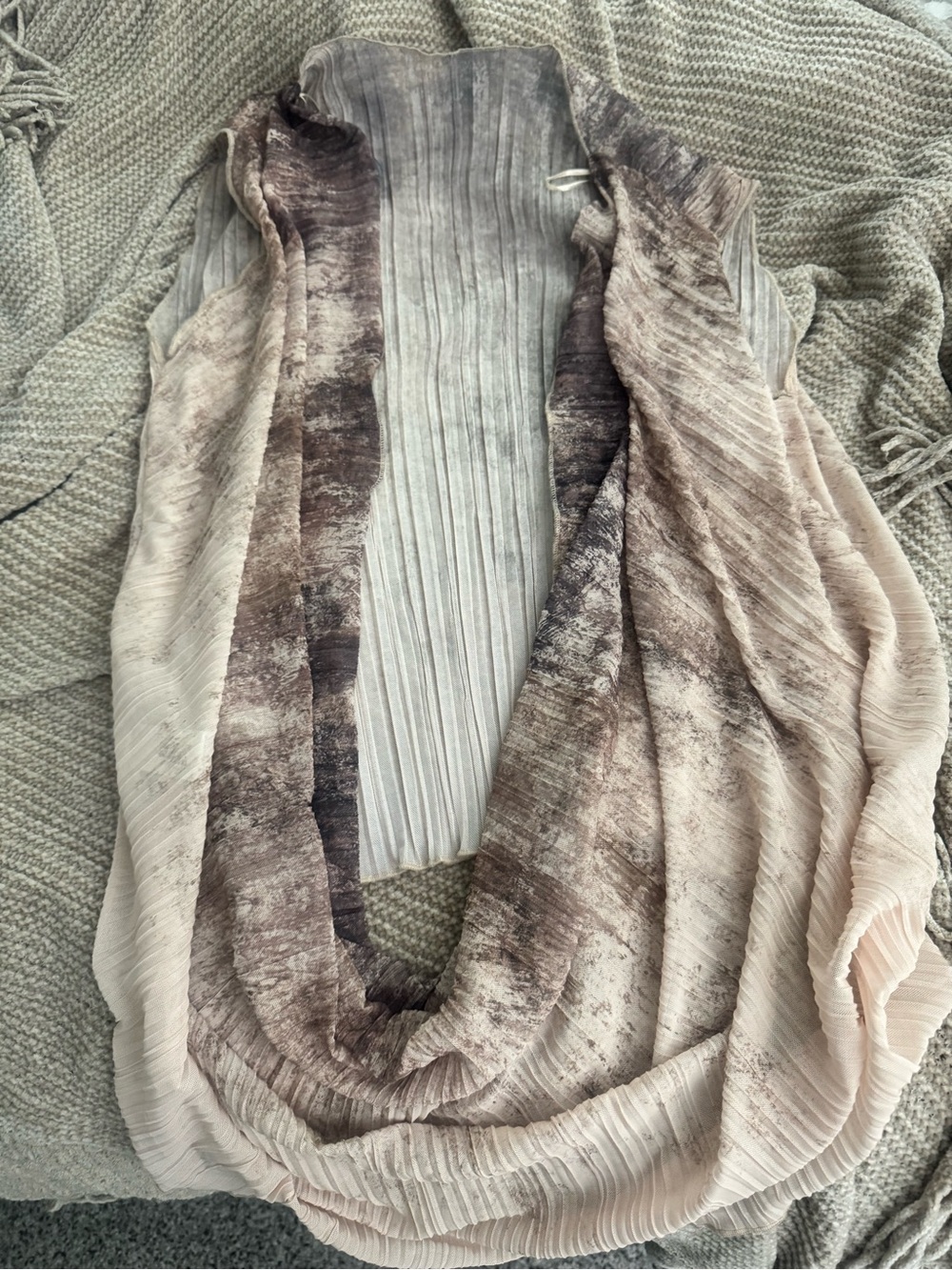 Zara Pleated Open-Front Shirt/shawl in Blush and Taupe Marled